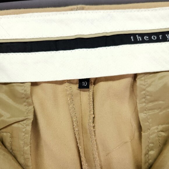 Theory Dress Pants Womens 10 Beige Flare Leg Stretch With Pockets - Picture 8 of 14